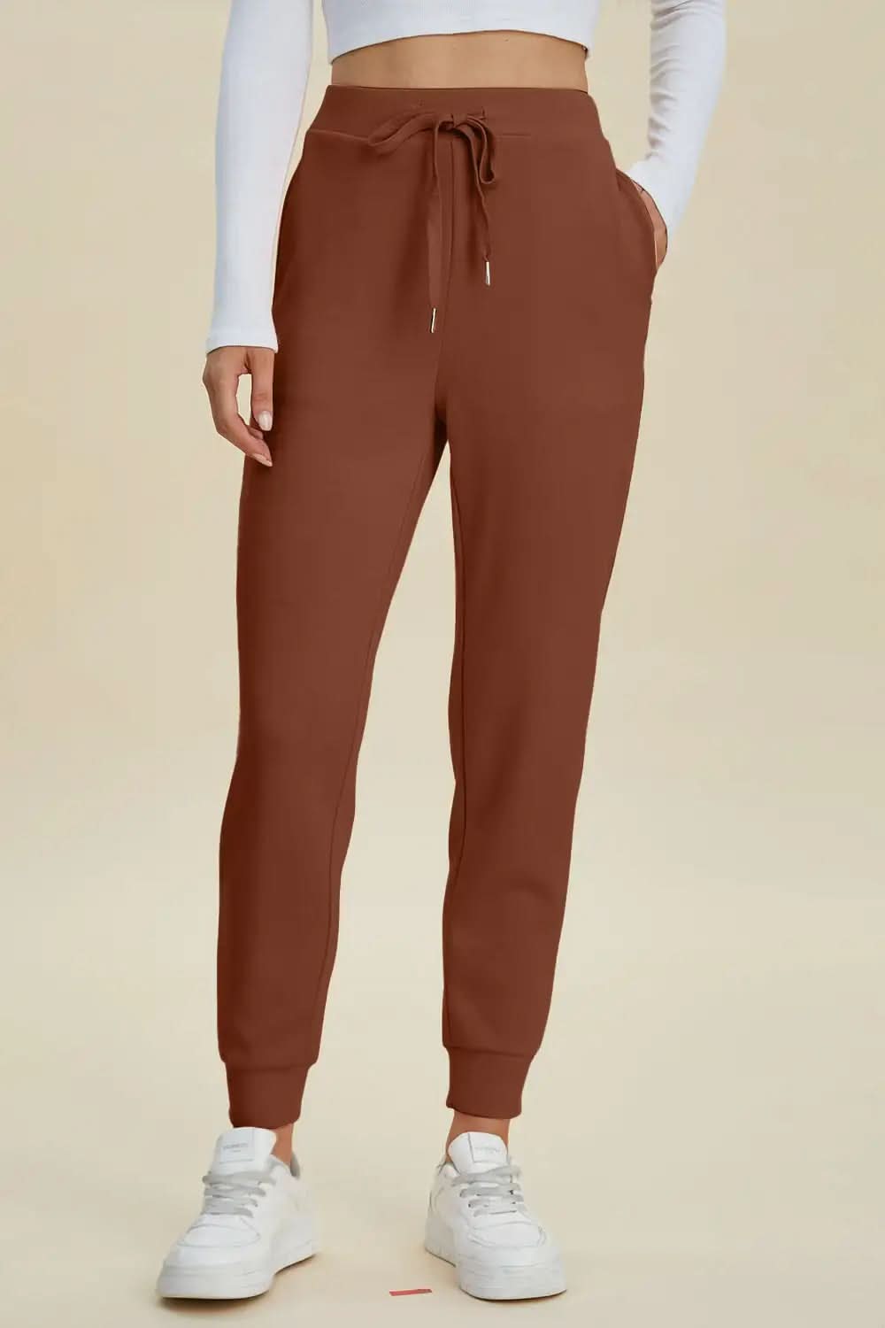Basic Bae Full Size Air Scuba Drawstring High Waist Joggers - Caramel