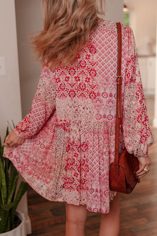 Melody Floral Tassel Tie Long Sleeve Mini Dress in - Dresses/Floral Dresses photo