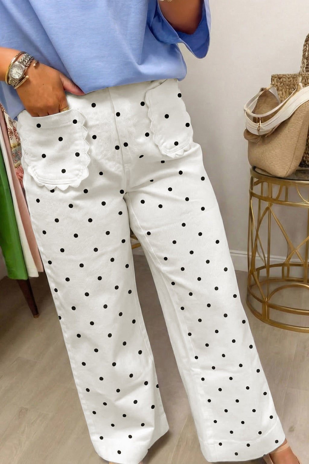 Whitley Patch Cotton Shift Pants in White - Pants & Culotte photo