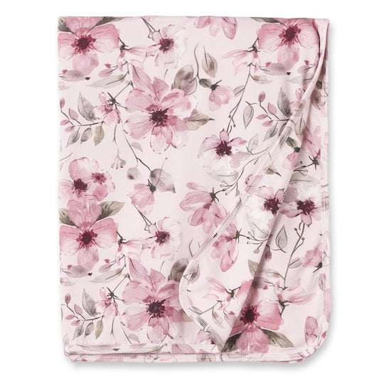 Watercolor Floral Baby Stroller Blanket - Bamboo -