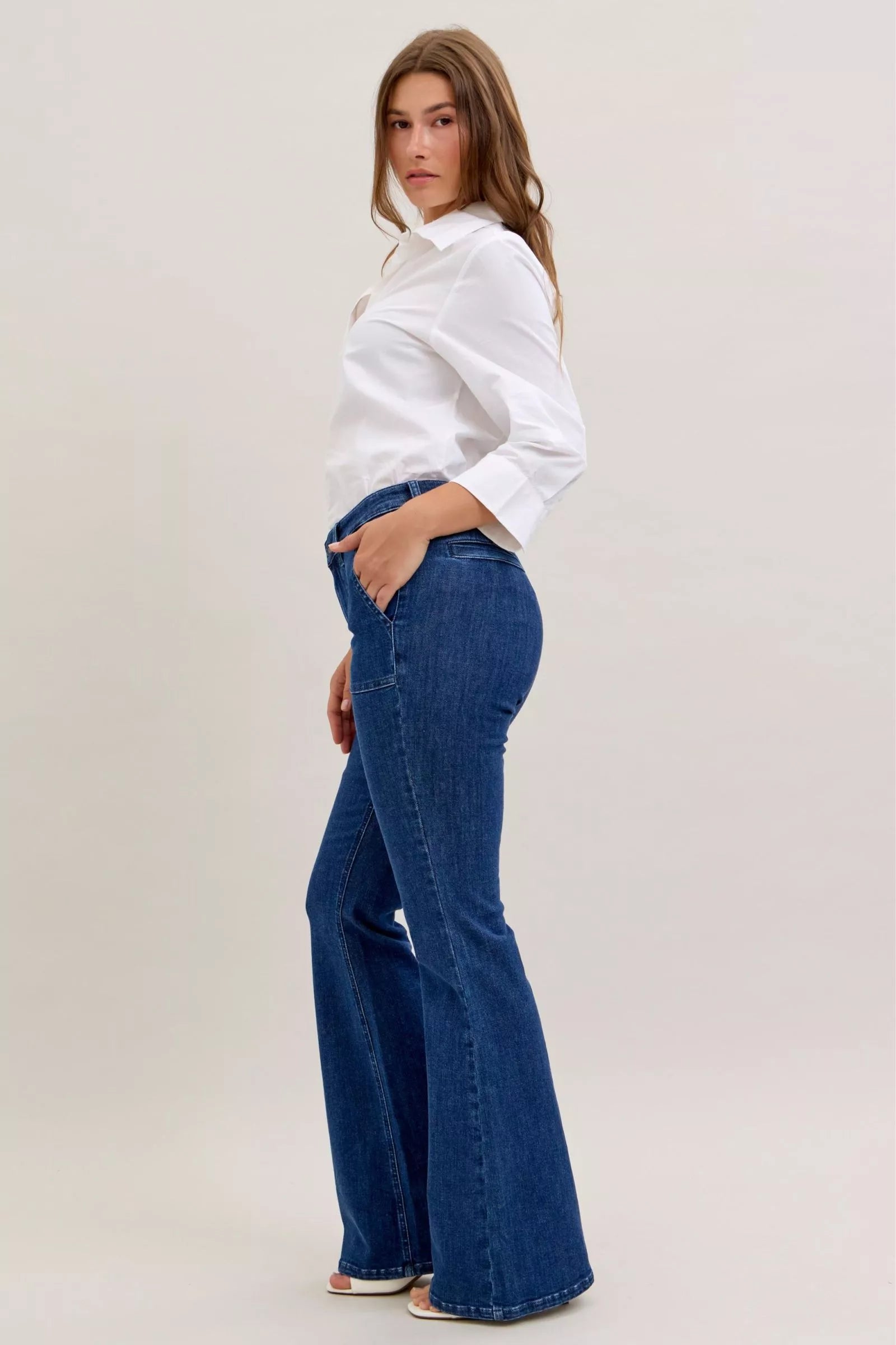 Judy Blue High Waist Flare Jeans with Front Patch Pockets in - photo