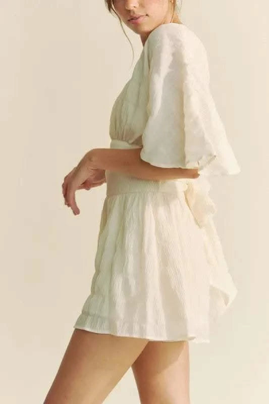 Davi & Dani Batwing Sleeve Waist Belt Romper in - photo