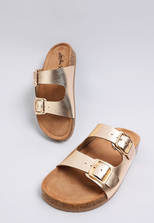 London Rag Parla Metallic Double Buckle Sandals in Gold - photo