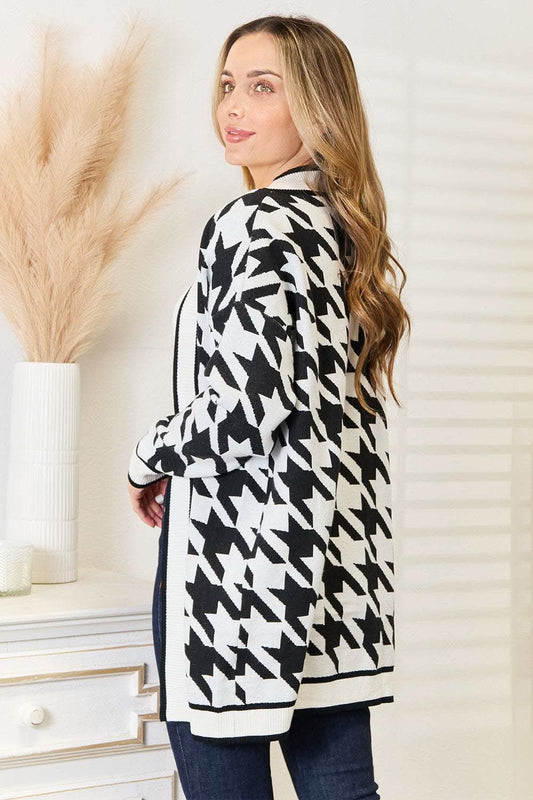 Mandy Woven Right Houndstooth Open Front Longline Cardigan in - photo