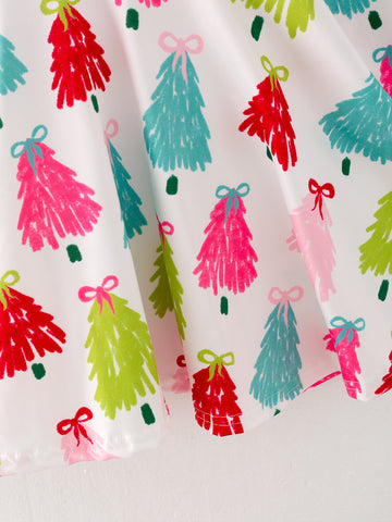 Christmas Tree Print Long Sleeve Dress