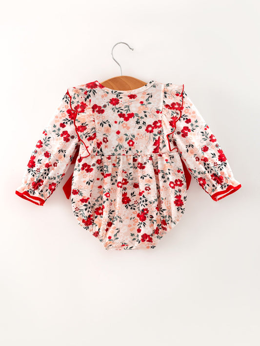 Fall Floral Baby Girl Romper Ruffle Bow Long Sleeve -