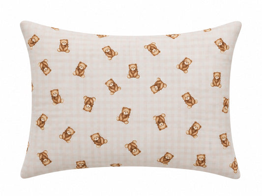 Little Mae & Co. Standard Pillow Case Cover - Beige Teddy Gingham