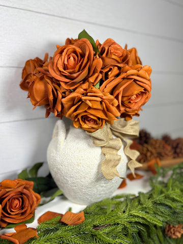 Artificial Real Touch Roses - Bundle of 10 in Burnt Orange - Florals photo