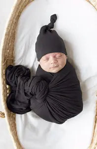 Swaddle Blanket and Hat Set - Black in - Swaddle Blankets & Hat / Headband Sets photo