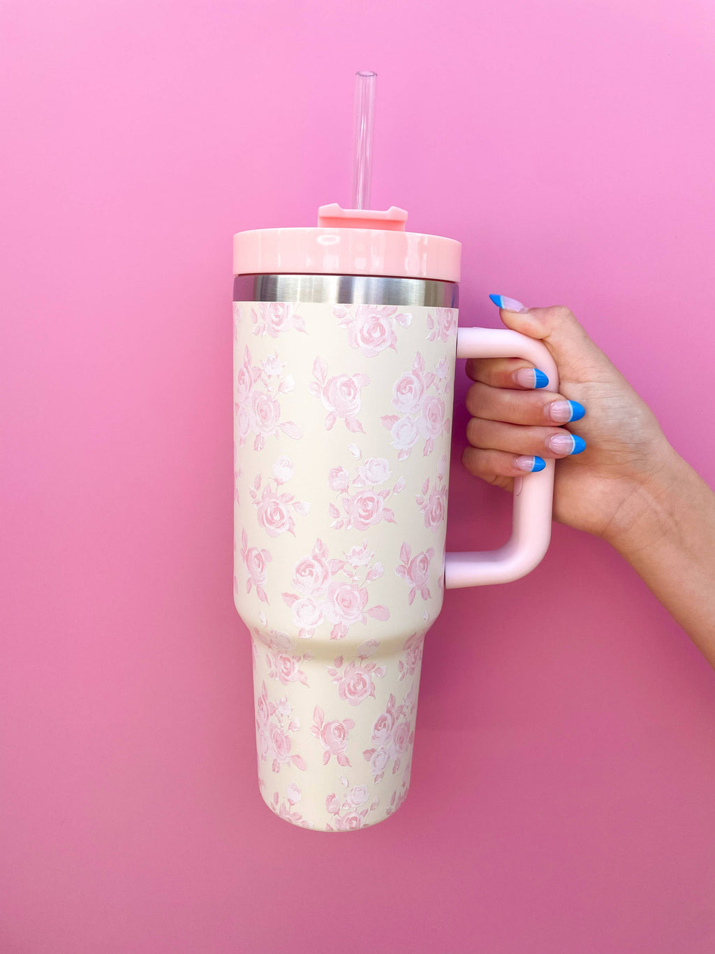 Cream & Pink Floral 40oz Tumbler in - photo