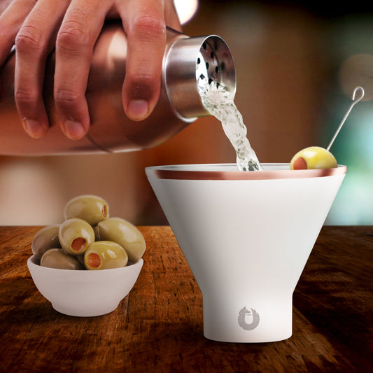 Snowfox Stainless Steel Cocktail Shaker and Martini Glass Set, Gold and White in - Cocktail shaker photo