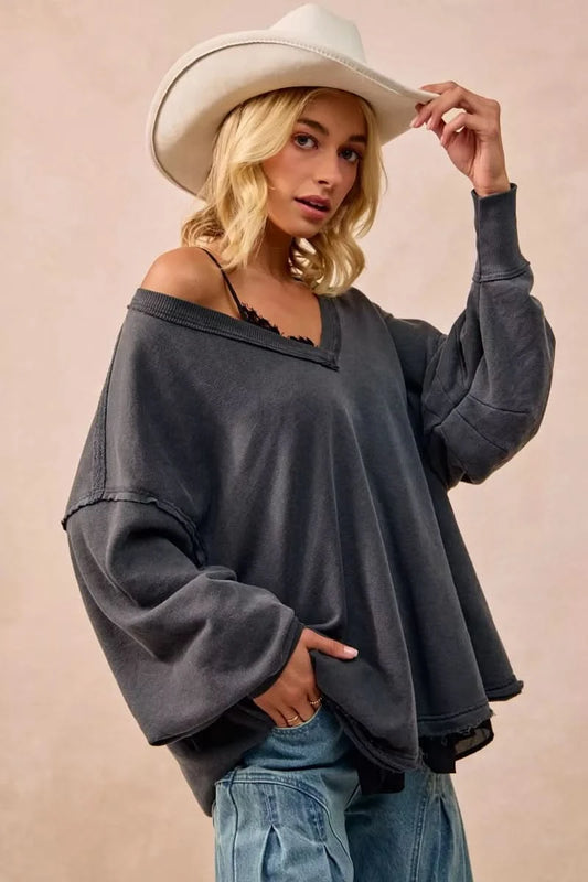 BiBi Mineral Washed French Terry Oversized Sweatshirt in - photo
