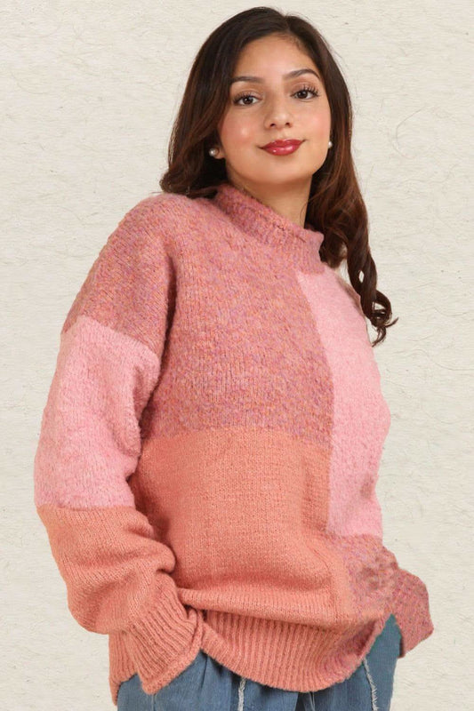 VERY J Color Block Mock Neck Drop Shoulder Sweater in - Sweaters photo