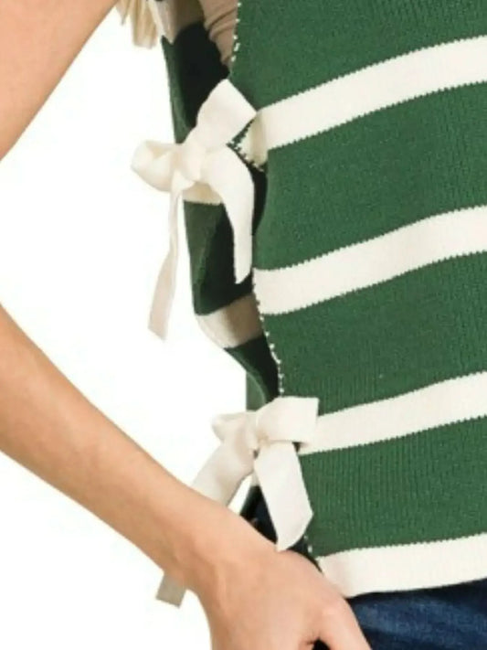 Zenana Side Tie Stripe Sweater Vest in - photo