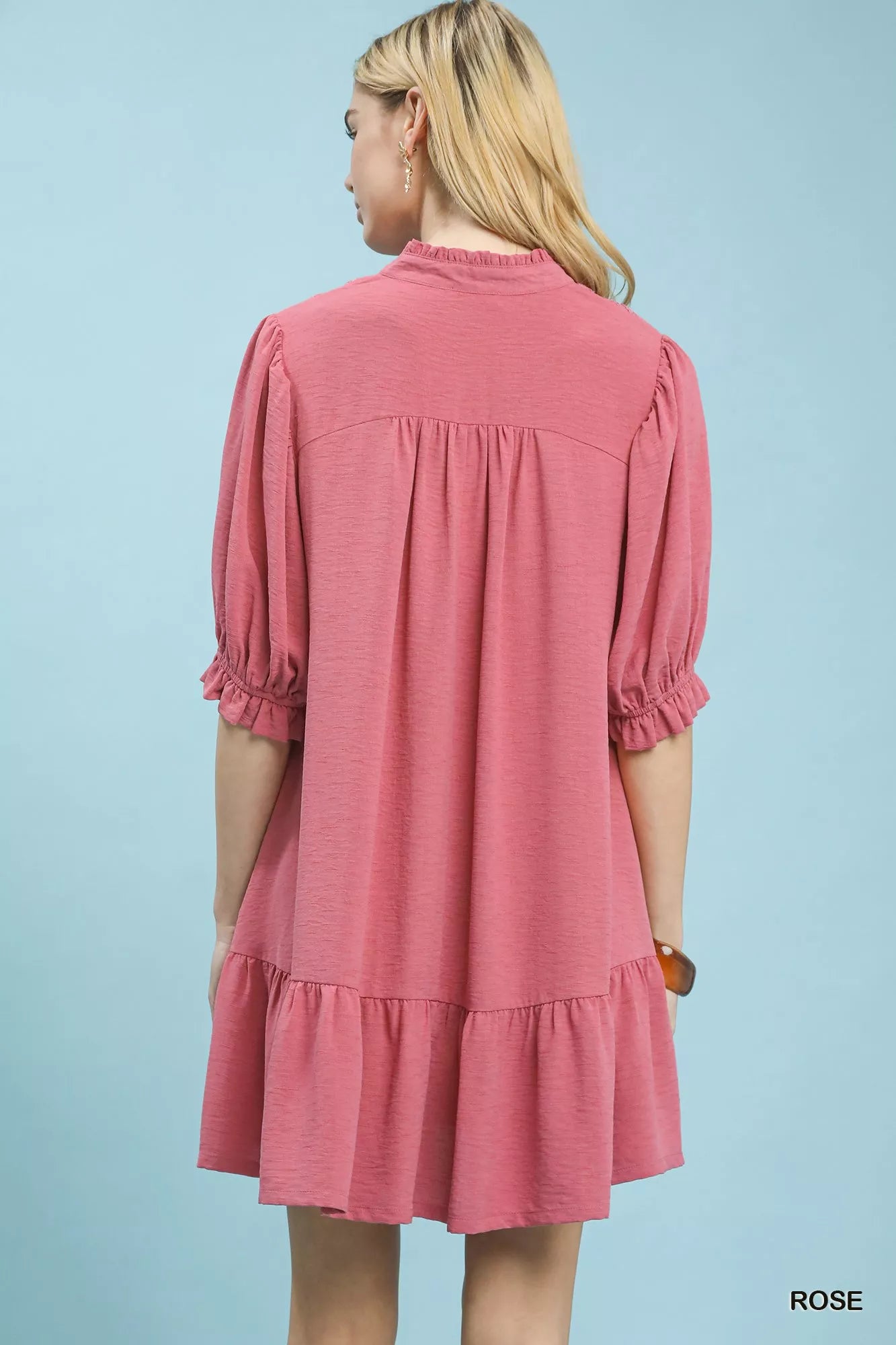 Umgee Lace Yoke Tiered Mini Dress in - photo