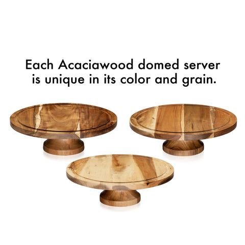 Libbey Acaciawood Footed Round Wood Server Cake Stand with Glass Dome in - Serveware photo