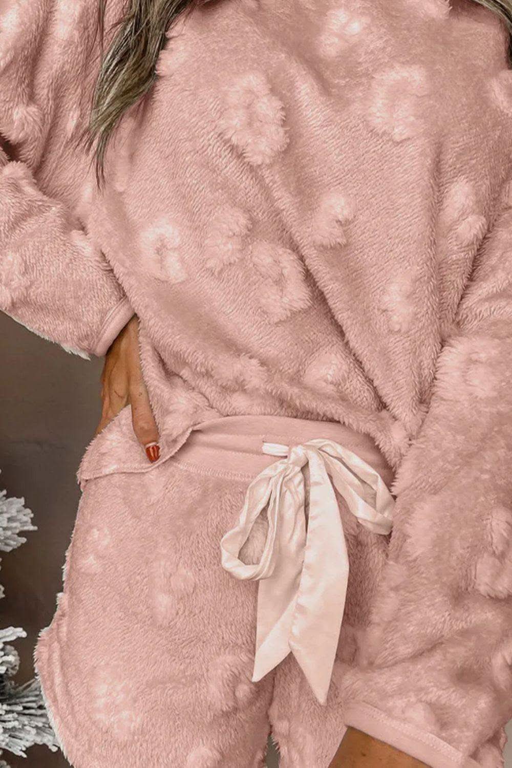 Round Neck Long Sleeve Top and Shorts Lounge Set - SwagglyLife Home & Fashion