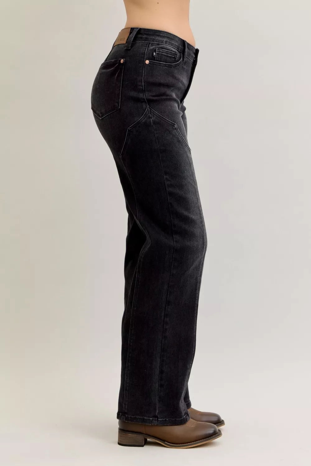 Judy Blue Mid Rise Straight Western Seam Detail Jeans in - photo