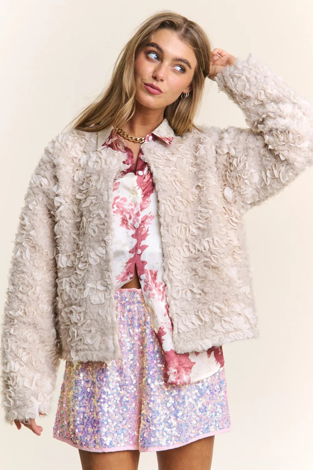 J.NNA Mixed Fabric Chic Jacket in Ash Beige - photo