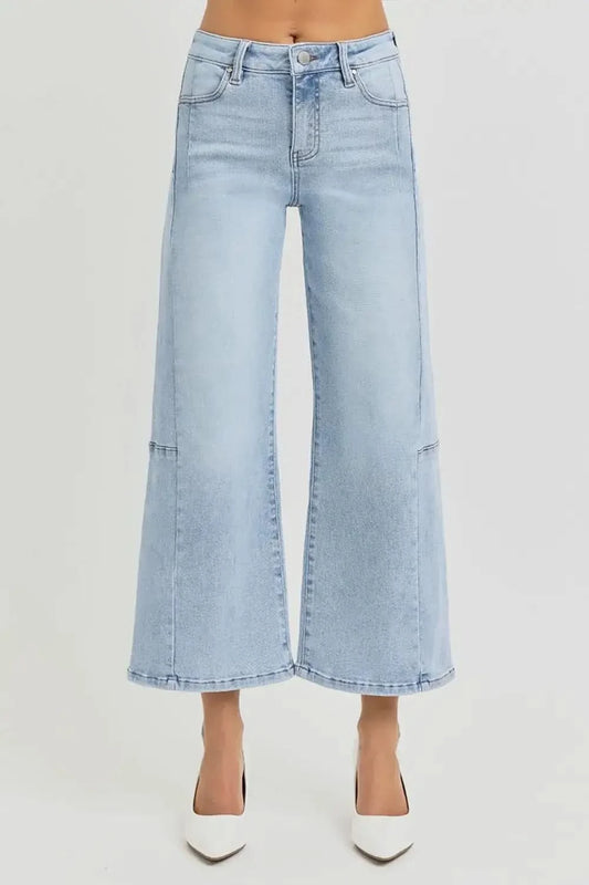 RISEN Full Size High Rise Seamed Detail Wide Leg Crop Jeans in Light - photo
