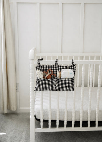 Crib Diaper Caddy Storage Organizer Nursery Room - Black Gingham