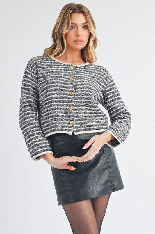 Aemi + Co Striped Button Down Round Neck Cardigan in - Cardigans photo