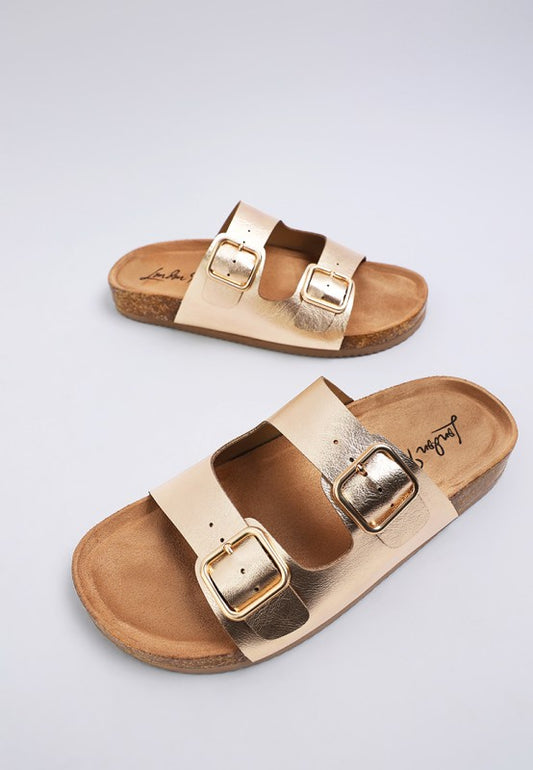 London Rag Parla Metallic Double Buckle Sandals in - photo