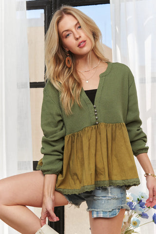 ADORA Mineral Washed Babydoll Tunic Top - SwagglyLife Home & Fashion