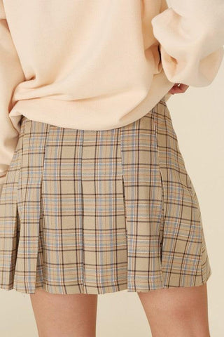 LILOU Plaid Pleated Mini Skirt