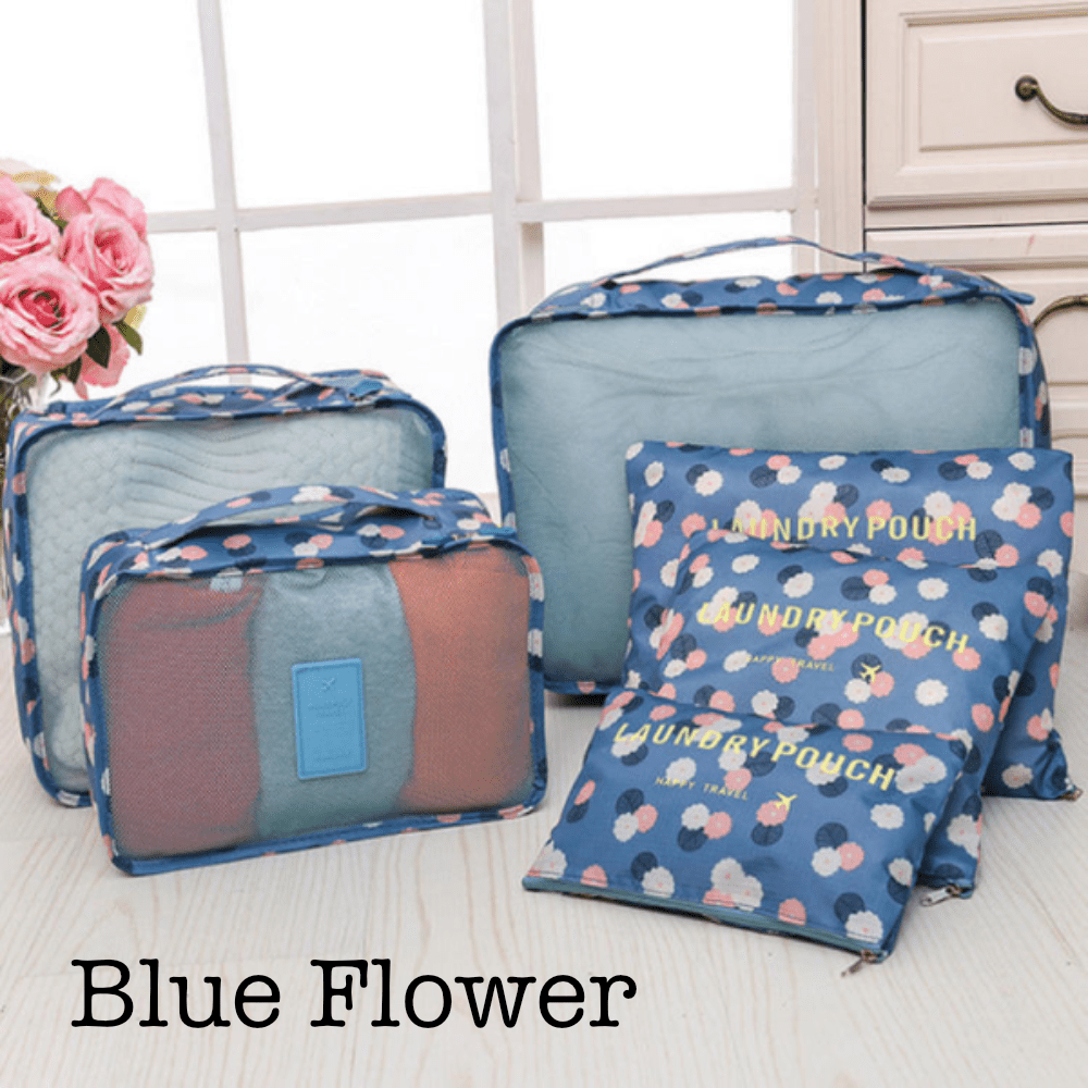 6 Piece Travel Organizer in Blue Flower - Travel photo