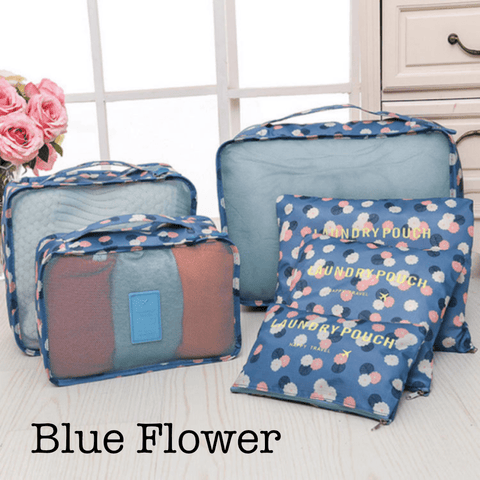 6 Piece Travel Organizer in Blue Flower - Travel photo