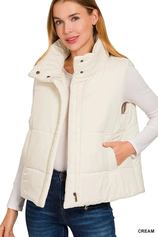 Zenana High Neck Zip-Up Vest Coat in - photo