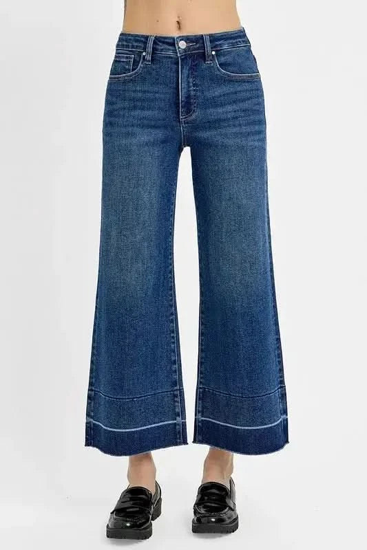 RISEN Full Size Tummy Control High Rise Crop Wide Hem Jeans Plus Size in Dark - photo