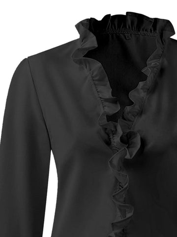 Andrea Full Size Ruffled V-Neck Long Sleeve Blouse