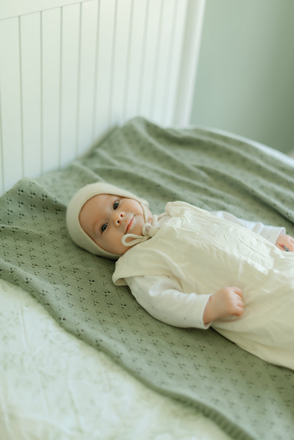 Mint Pointelle Knit Blanket in - photo