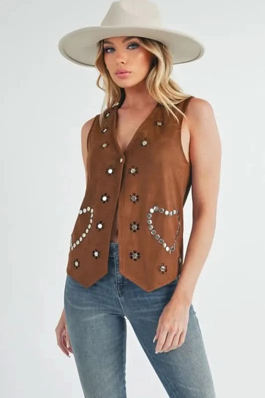 Aemi + Co Heart Rivet Detail Suede Vest Coat in - photo