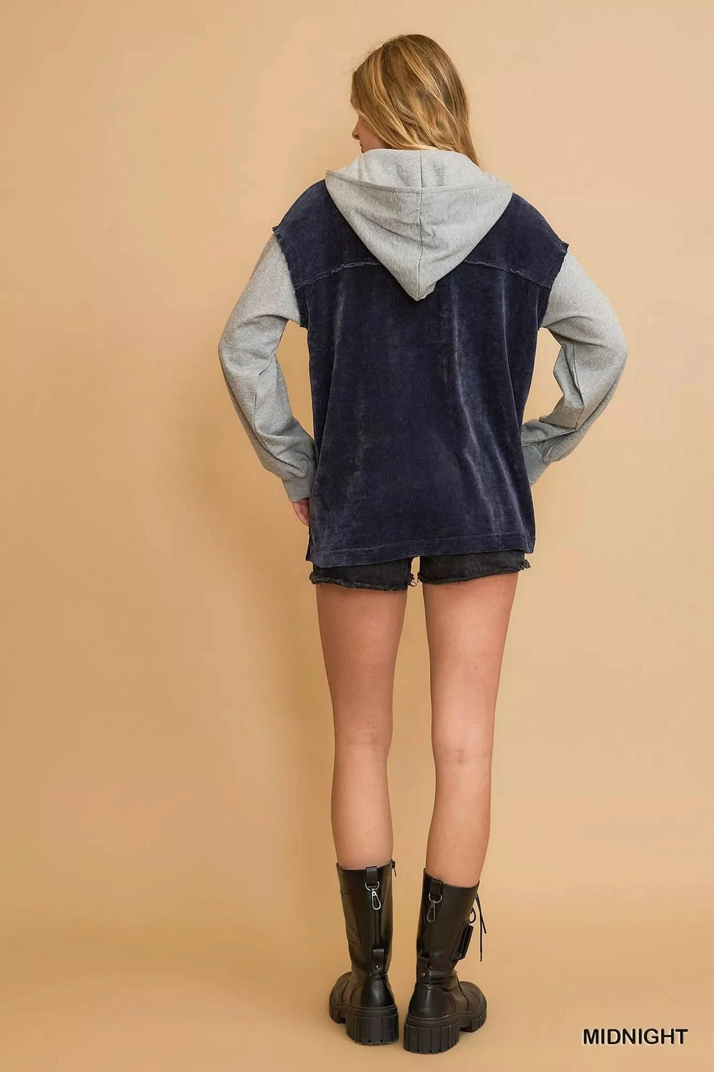 Umgee Contrast Hooded Chenille Jacket in - photo