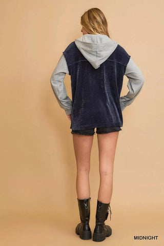 Umgee Contrast Hooded Chenille Jacket in - photo