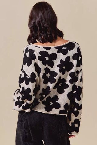 SO ME Loose Fit Flower Lightweight Sweater Top in - photo