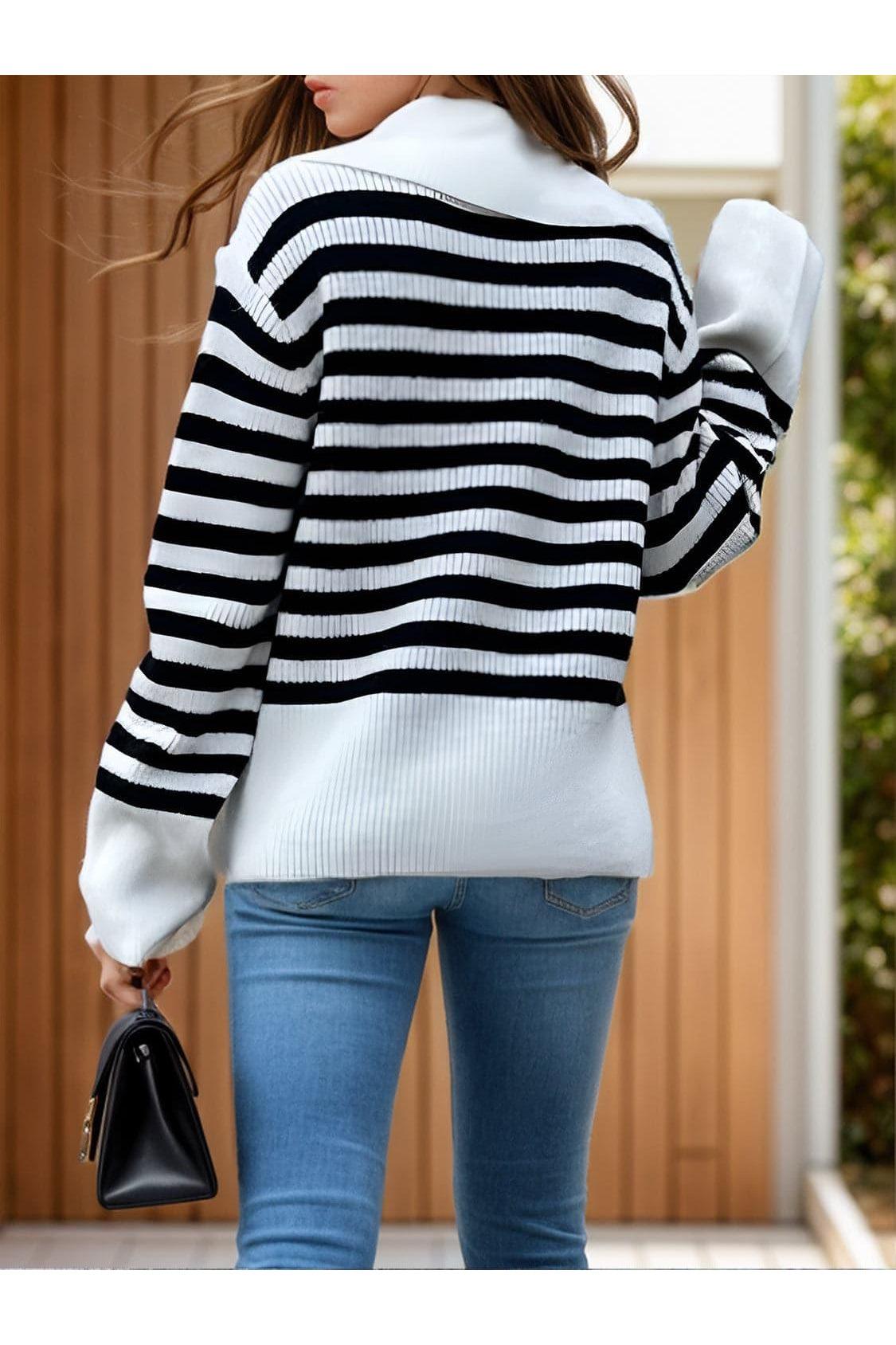 Sonia Striped Collared Neck Long Sleeve Sweater