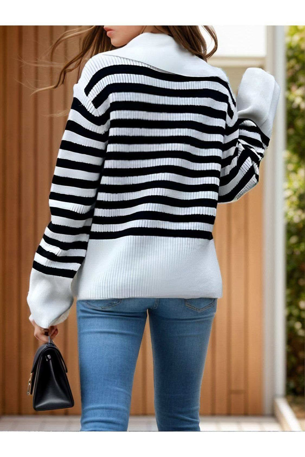 Sonia Striped Collared Neck Long Sleeve Sweater - SwagglyLife Home & Fashion