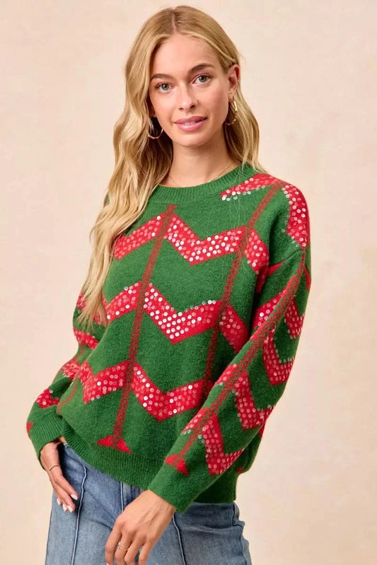 BiBi Christmas Theme Chevron Sequins Detail Sweater in - photo