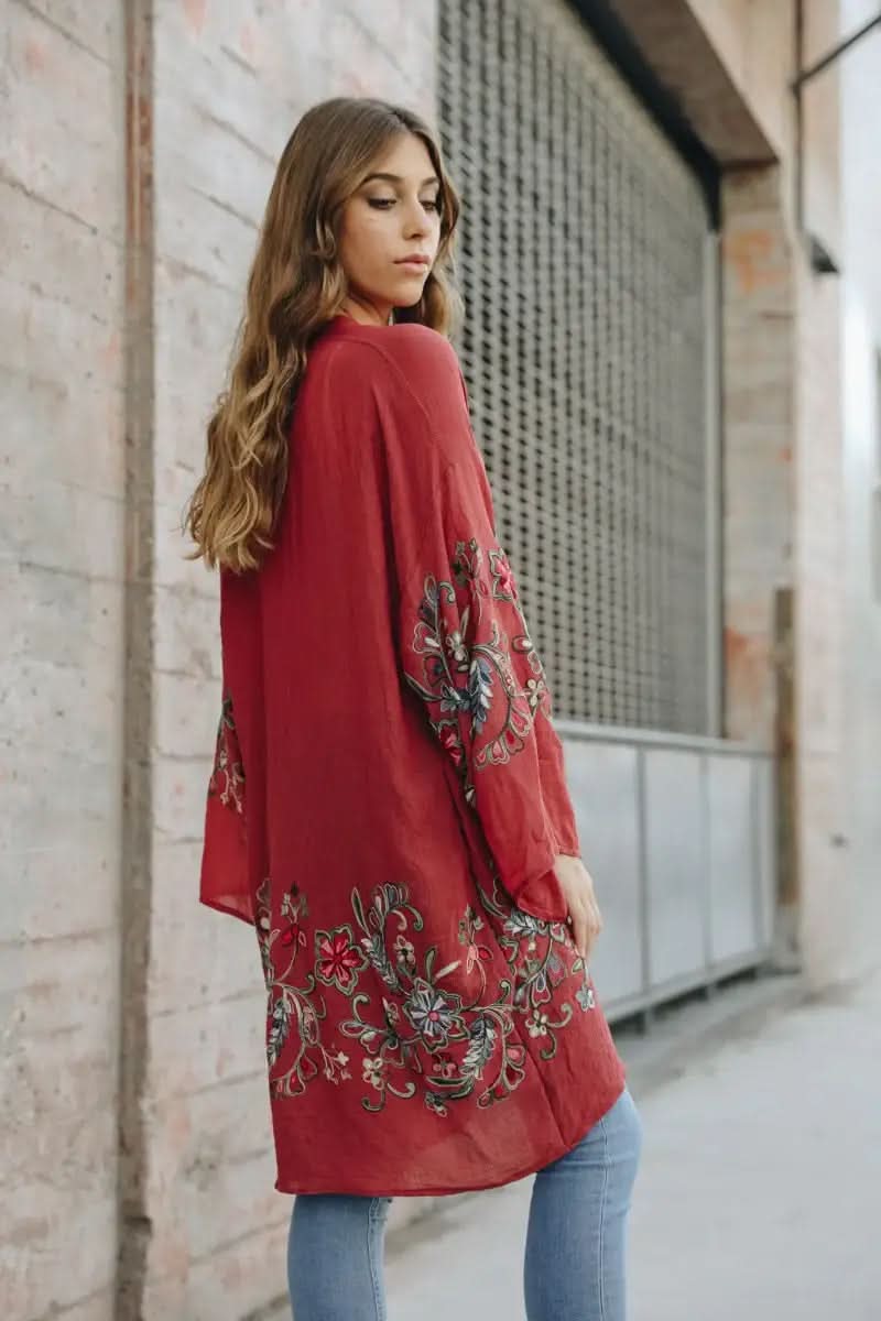 Leto Collection Long Floral Kimono Cardigan