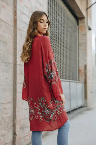Leto Collection Long Floral Kimono Cardigan