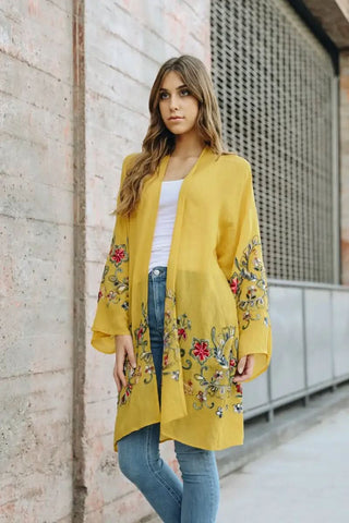 Leto Collection Long Floral Kimono Cardigan