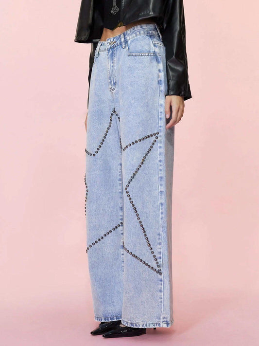 Studded Star Straight Jeans with Pockets in - Jeans photo