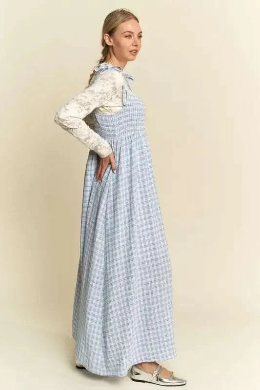 Davi & Dani Plaid Smocking Sleeveless Maxi Dress in - photo