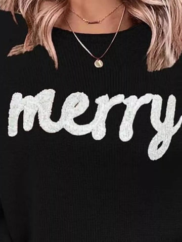 Merry Round Neck Dropped Shoulder Christmas Sweater in - photo