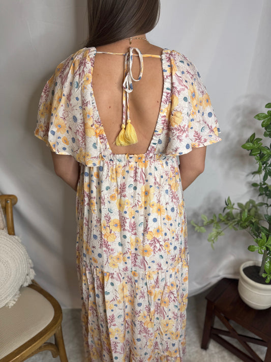 Floral V-Neck Flowy Tiered Maxi Dress - | SwagglyLife