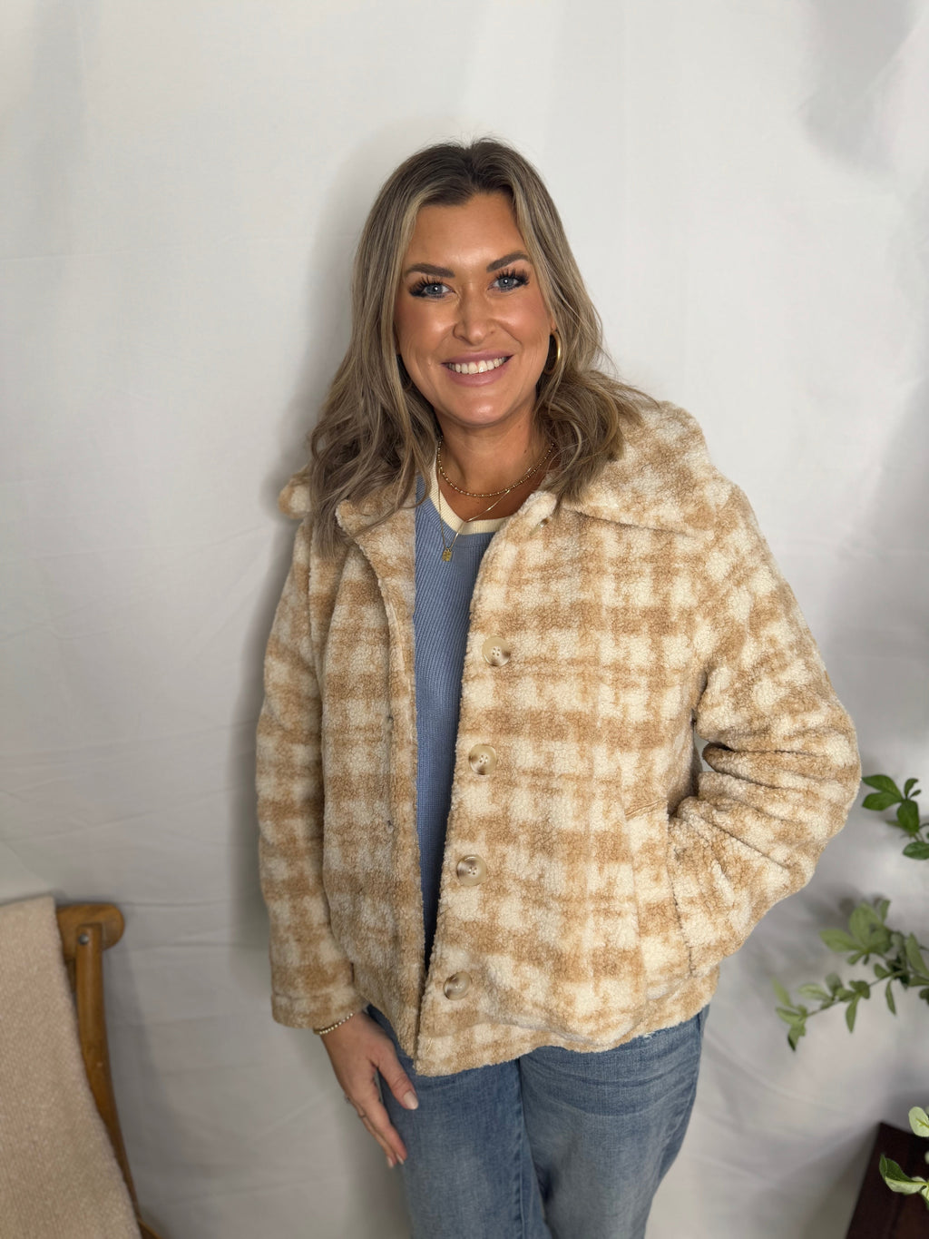 The Houndstooth Button Up Collared Jacket -